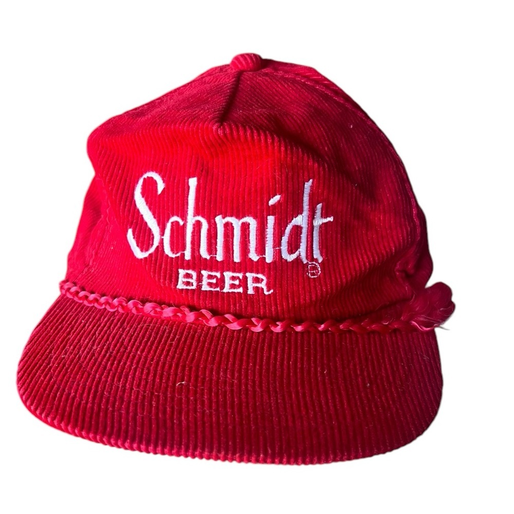 Vintage Schmidt Beer Corduroy Old Red Trucker Hat Baseball Cap Snapback